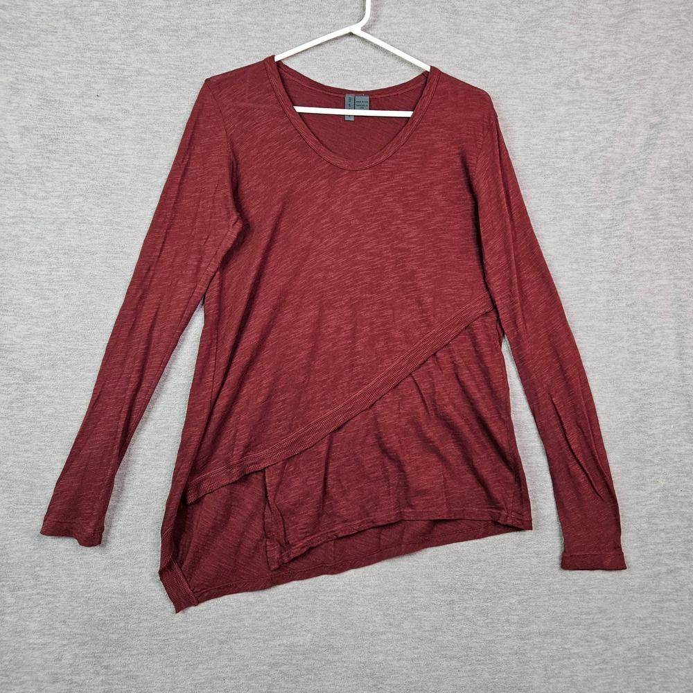 Left of Center Womens XS Burgundy Slub Knit Asymmetrical Layered Top